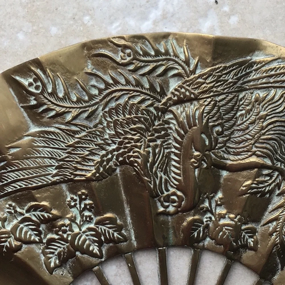 Vintage brass Asian phoenix fan - Picture 2 of 3